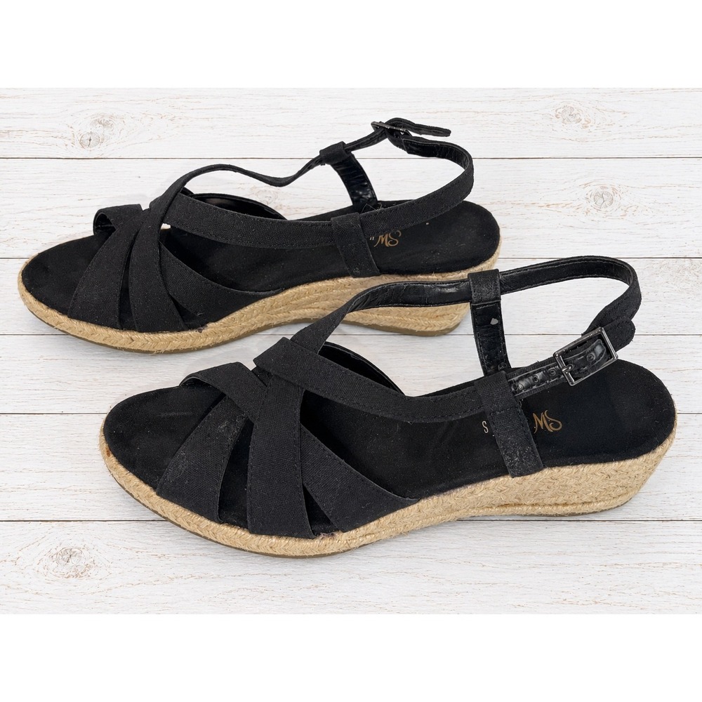 Studio Works Naples Black Espadrille Wedge Sandals Strappy Summer Shoes Size 9 M